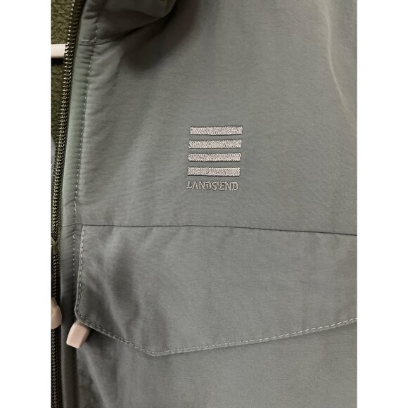 Lands’ End Men’s Medium Green Fleece Jacket with Nylon Shoulder Panels - Picture 2 of 6